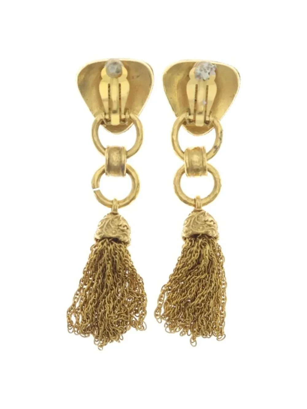 Chanel CC Logo Lava Chain Fringe Earrings Gold